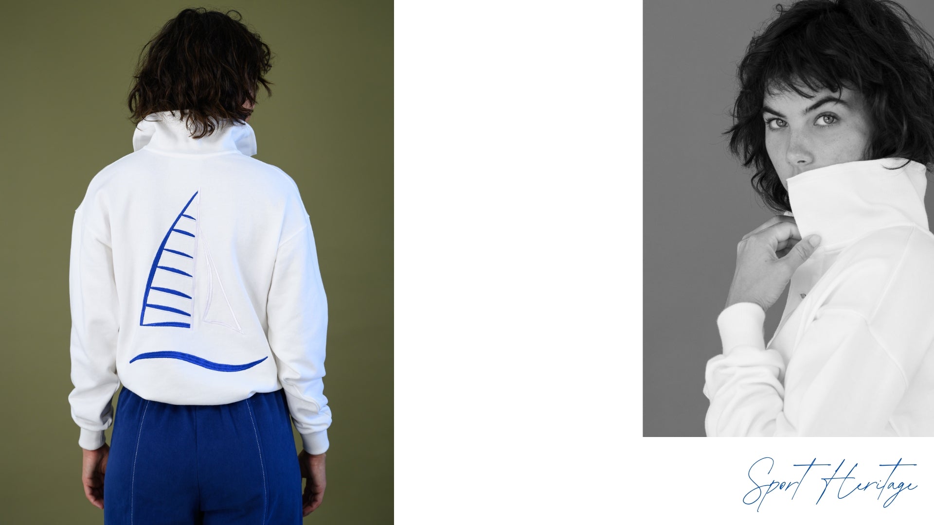 The Boy & I Kennedy Jumper in white with blue sailboat embroidery, back view and collar