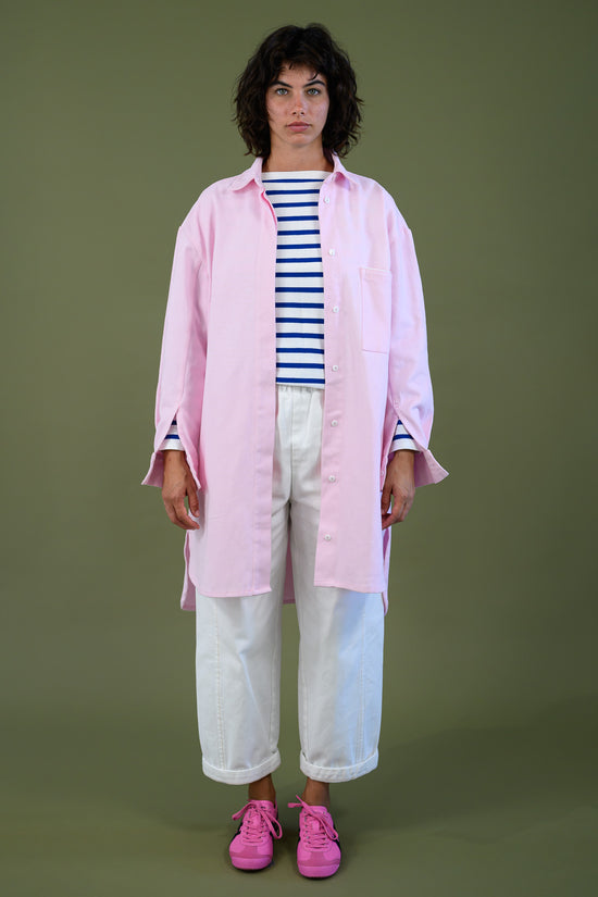 The Boy & I Sashiko Jacket in pink canvas denim, relaxed fit