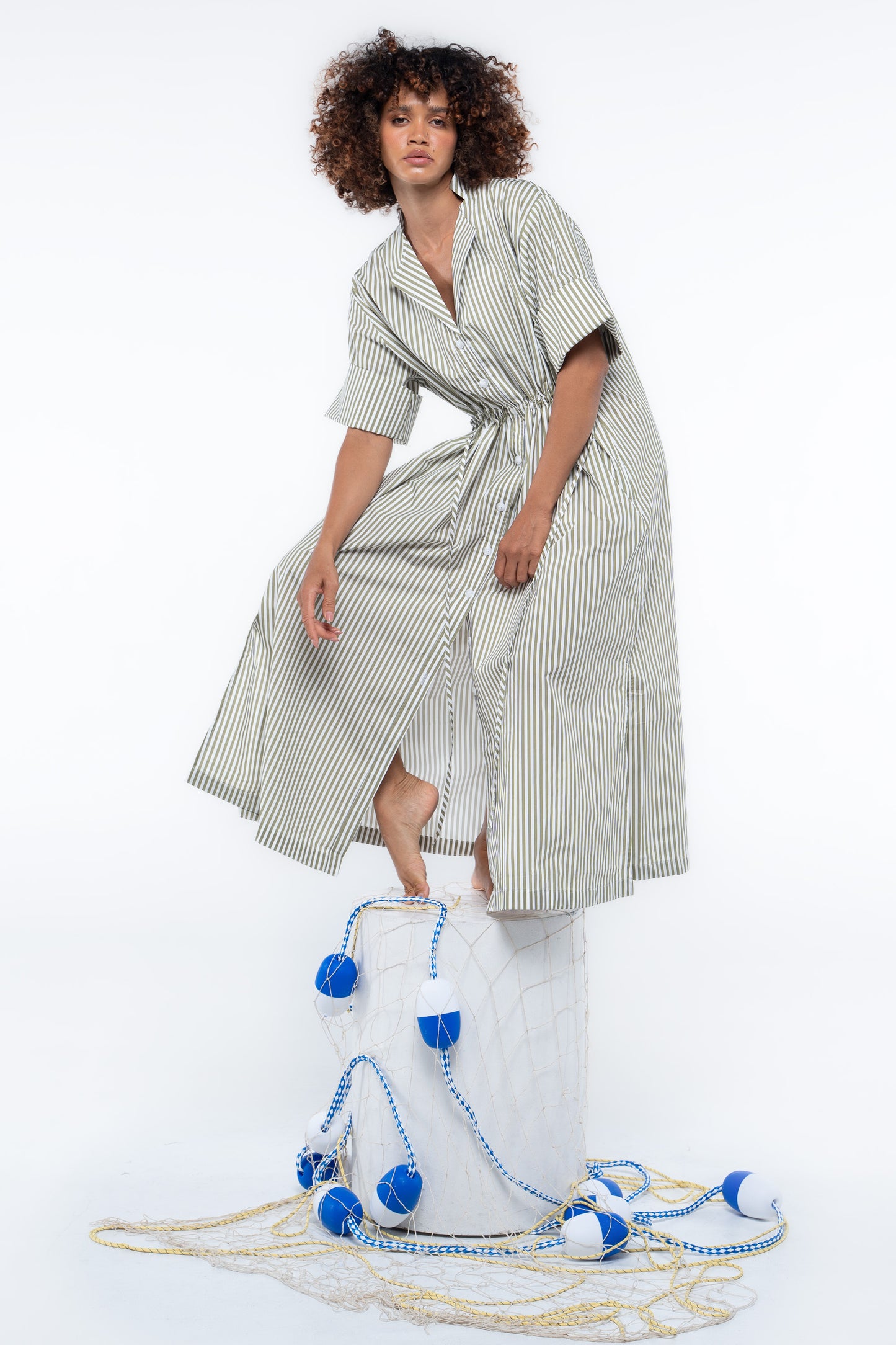 Leon Dress - Sage Stripe