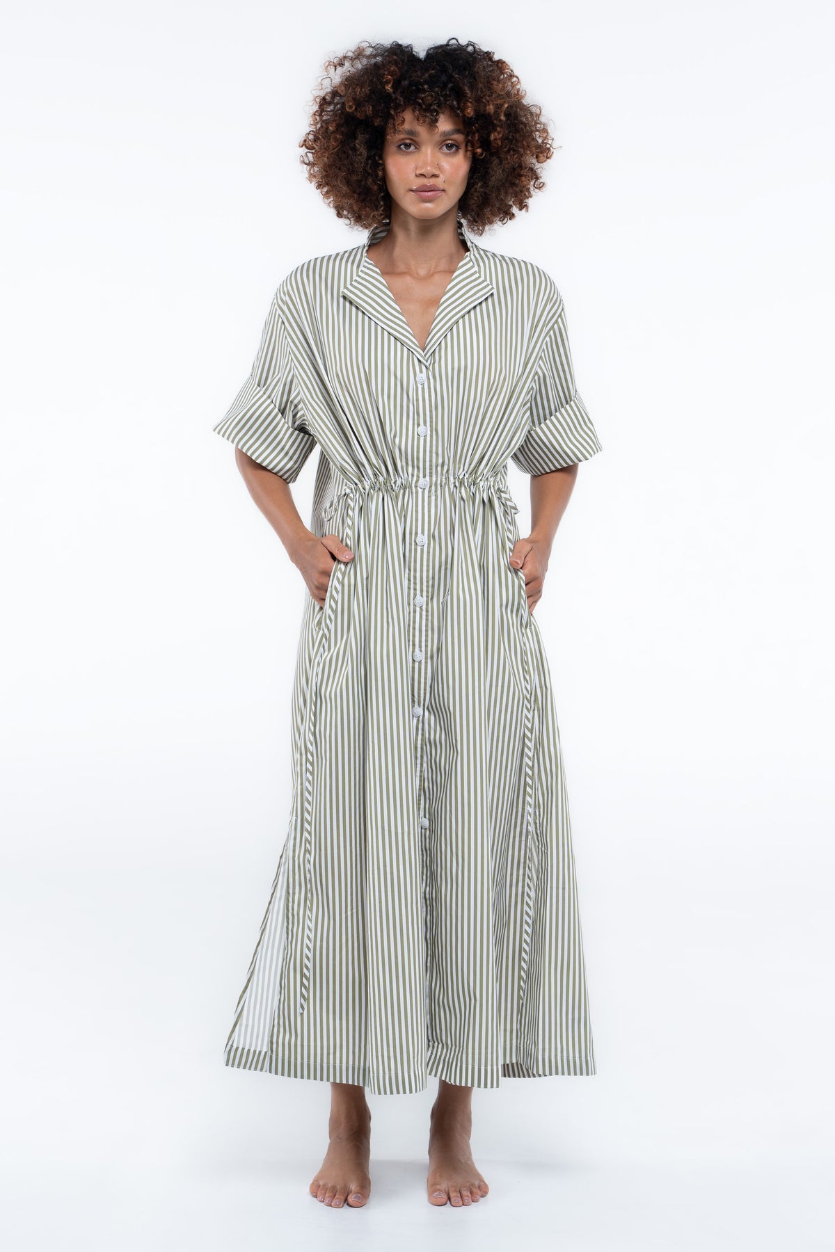 Leon Dress - Sage Stripe