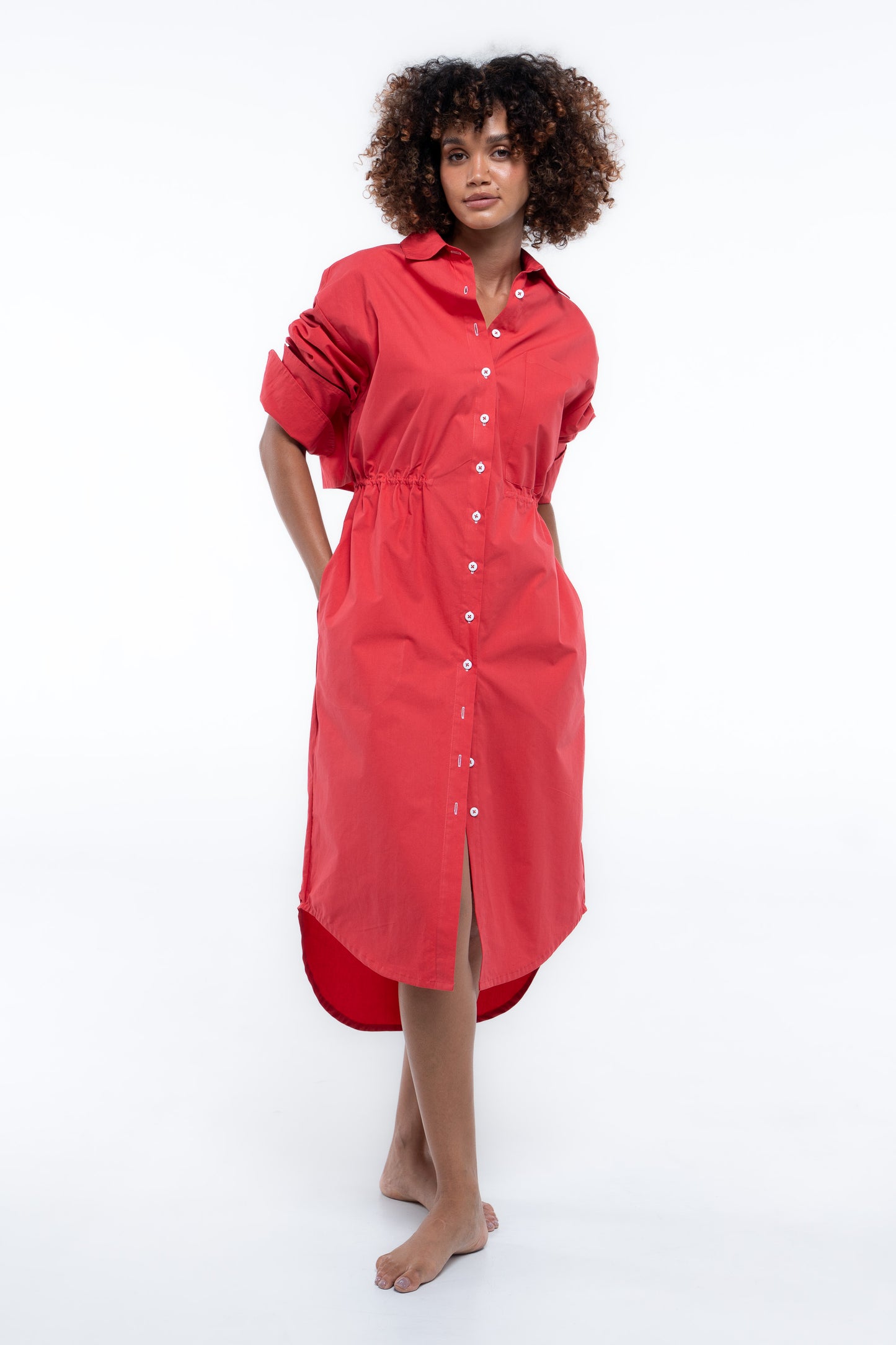 Clubhouse Shirtdress- Beacon Red