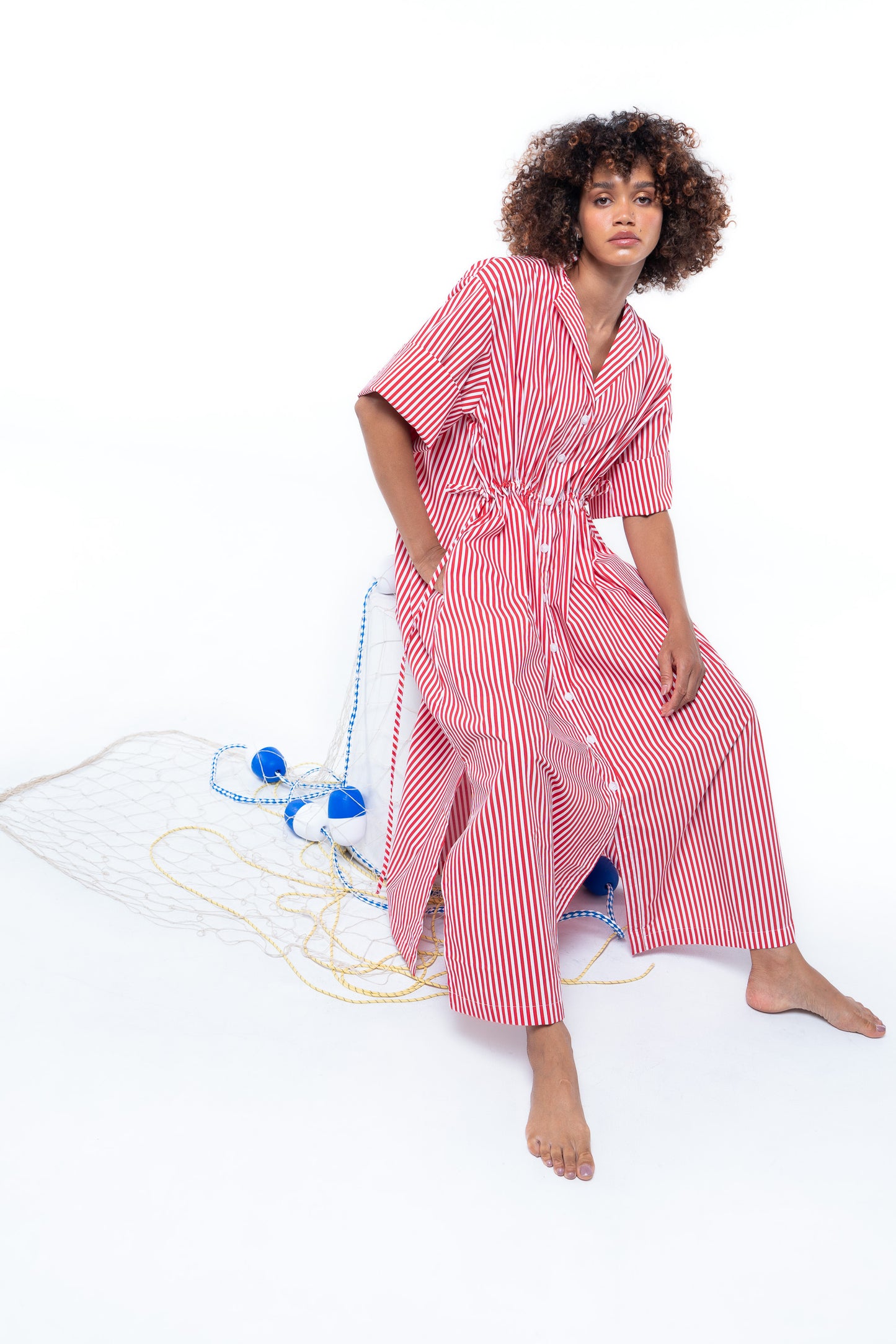 Leon Dress - Beacon Red stripe