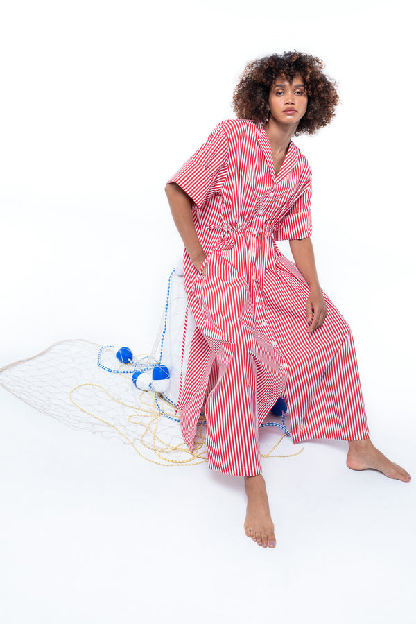 Leon Dress - Beacon Red stripe