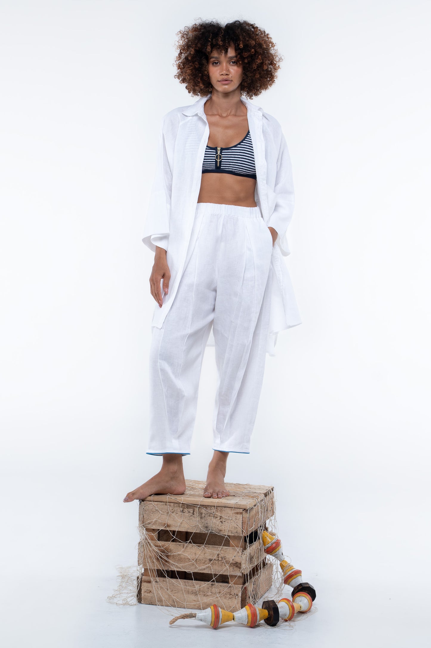 Salt Pant - White/Sailor Blue Piping
