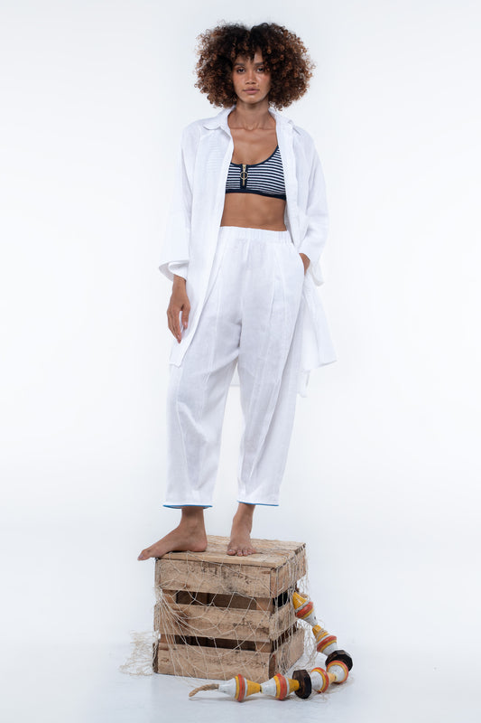 Salt Pant - White/Sailor Blue Piping
