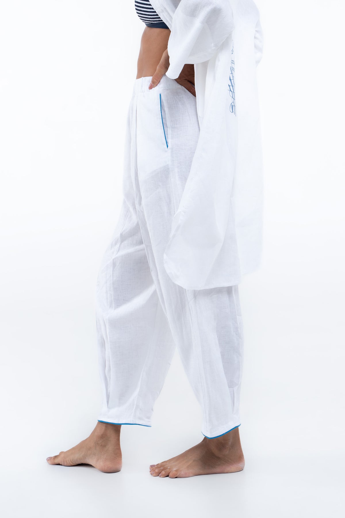 Salt Pant - White/Sailor Blue Piping
