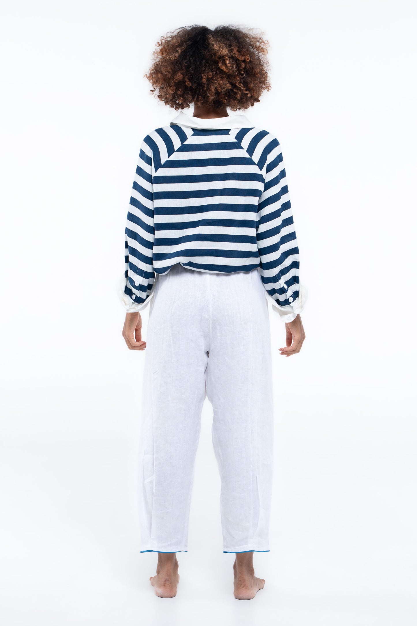Salt Pant - White/Sailor Blue Piping