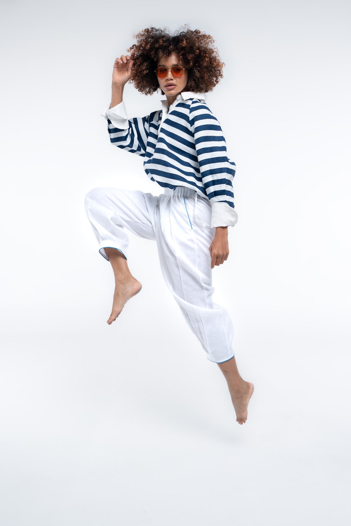 Salt Pant - White/Sailor Blue Piping