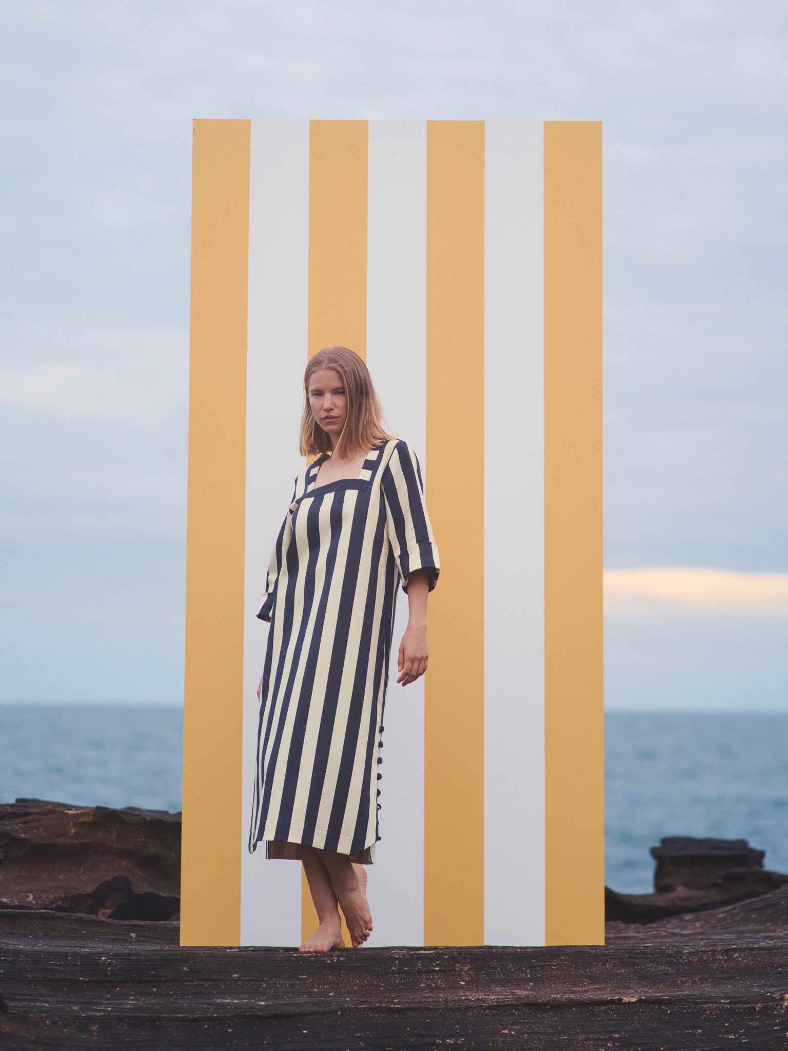 Delilah Dress (limited edition) - Black/Lemon Cream Denim