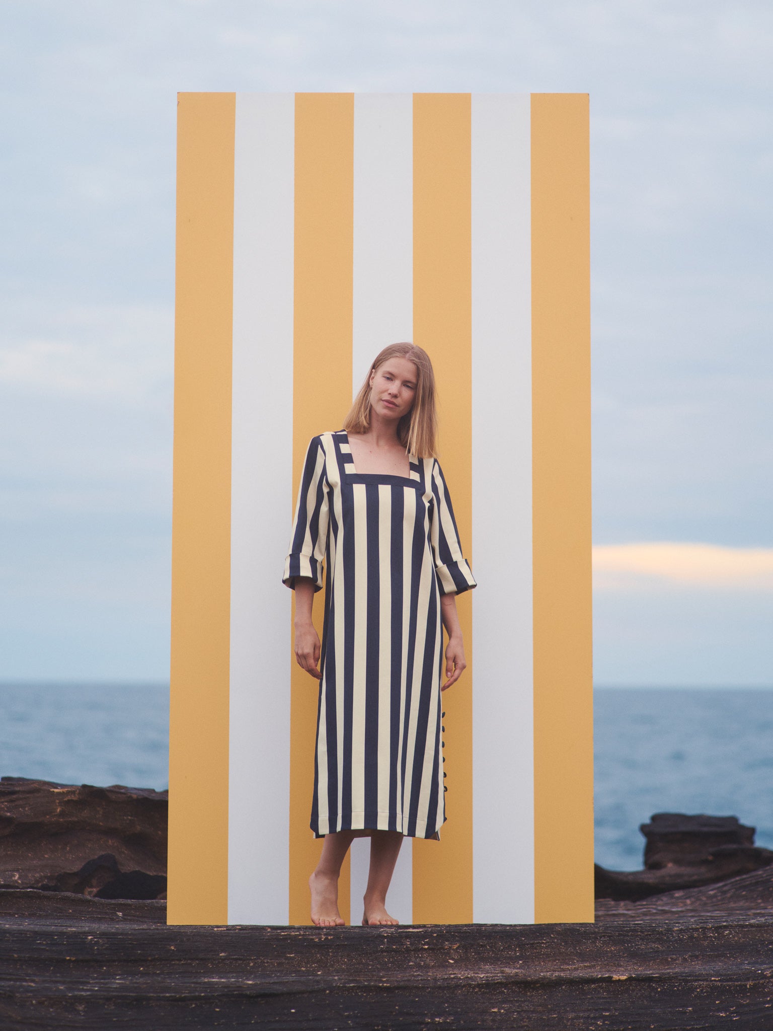 Delilah Dress (limited edition) - Black/Lemon Cream Denim