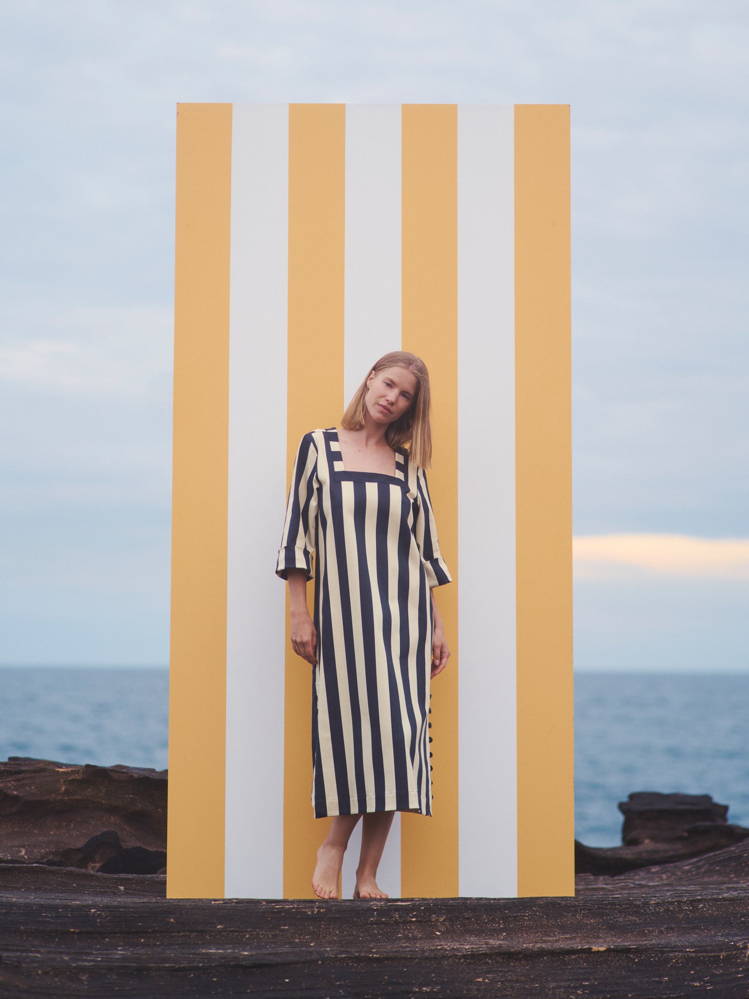Delilah Dress (limited edition) - Black/Lemon Cream Denim