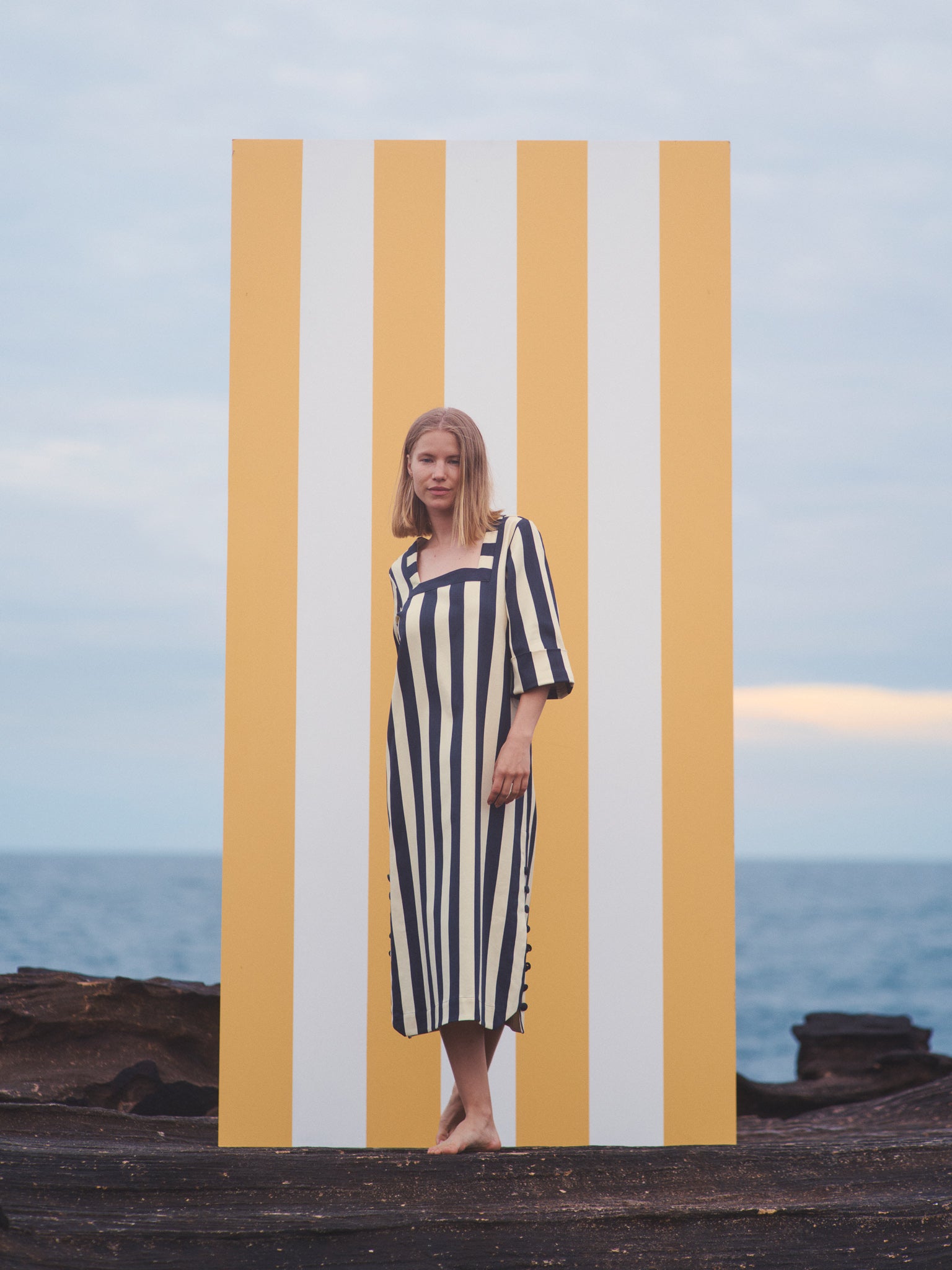 Delilah Dress (limited edition) - Black/Lemon Cream Denim