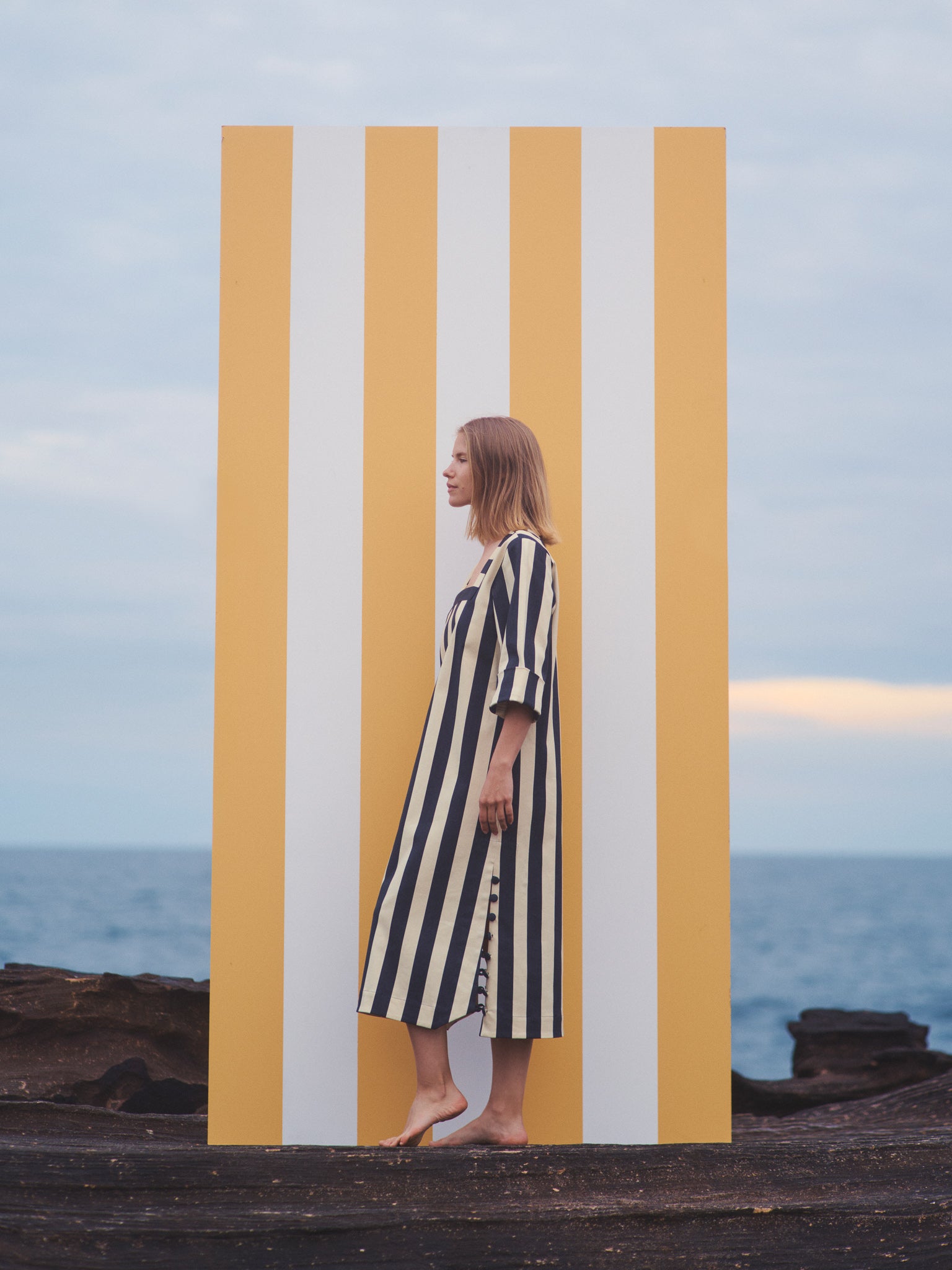 Delilah Dress (limited edition) - Black/Lemon Cream Denim